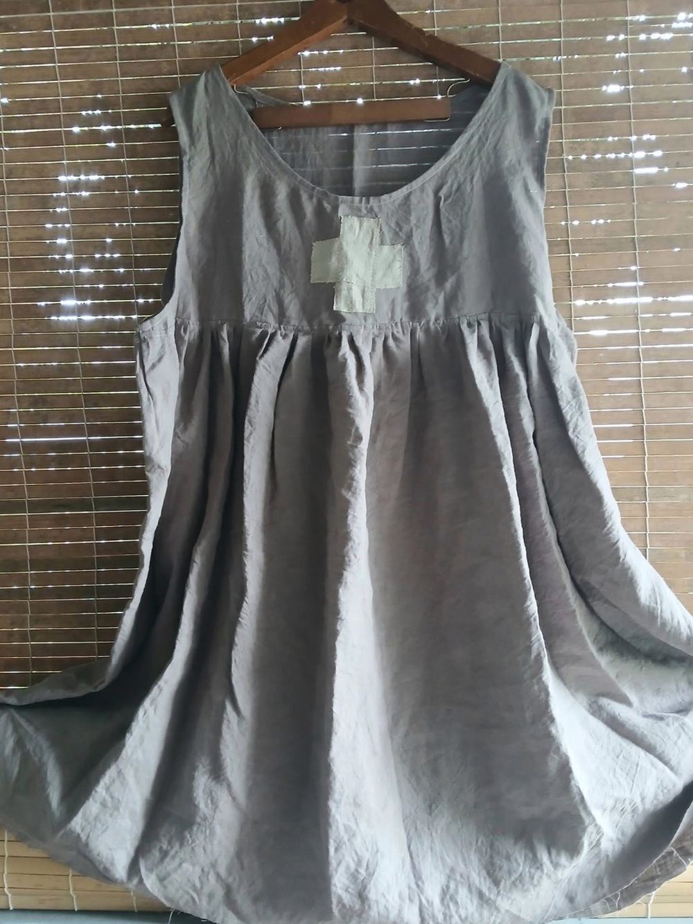 Beautiful Taupe Swiss Cross Smock Dress